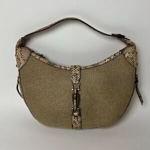 Eric Javits Straw Brown Croc Leather Purse Medium Piston Shoulder Bag Y2K